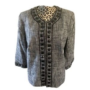 Dress Barn  jacket  size 14/16 black grey beaded long sleeve round collar 22w